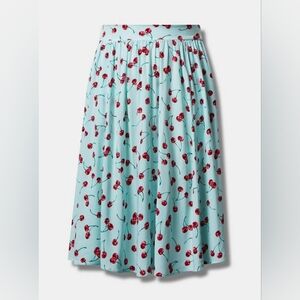 🍒 Torrid Pinup Retro Cherry Midi Challis Pull-On A-Line Skirt Size Large